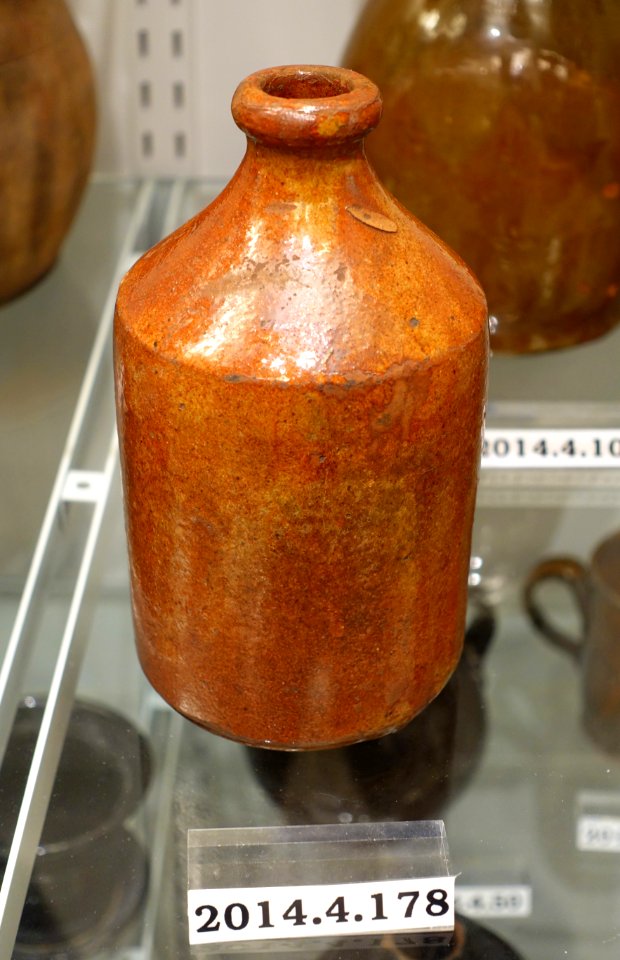 Bottle, New England, 1840-1860, lead-glazed redware, item HD 2014.4.179 - Flynt Center of Early New England Life - Deerfield, Massachusetts - DSC04153