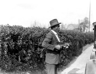 Zwarte man spelend op een mandoline, langs de kant van de weg, Bestanddeelnr 252-0499