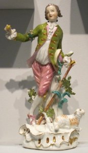 'Shepherd', hard-paste porcelain sculpture with gilding, c. 1750-60, German, possibly Meissen, Honolulu Museum of Art
