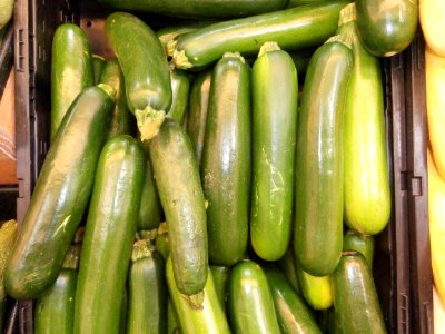 Zucchini in a bin photo