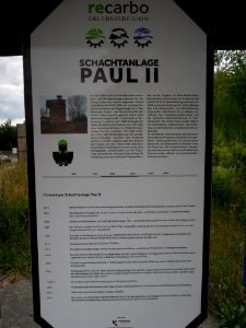 Zuckerbahn-Radweg in Zeitz an der Anschlussstelle Naumburger Straße beim ehem. Hermannschacht -RECARBO-Infotafel Schachtanlage Paul II- im Juli 2019
