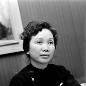 Zuidvietnamese minister tijdens persconferentie in Amsterdam mevrouw Duong Quynh, Bestanddeelnr 927-1638