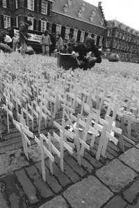 60.000 kruisjes op Binnenhof gezet door stichting Schreeuw om leven uit protes, Bestanddeelnr 933-8461