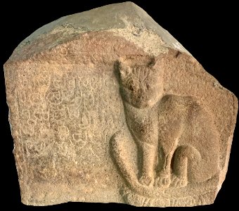 7th 8th century cat relief with inscription, Marjara, Alampur temples museum, Telangana India 2