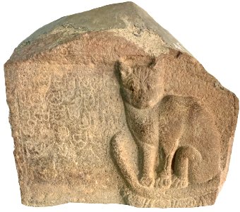 7th 8th century cat relief with inscription, Marjara, Alampur temples museum, Telangana India