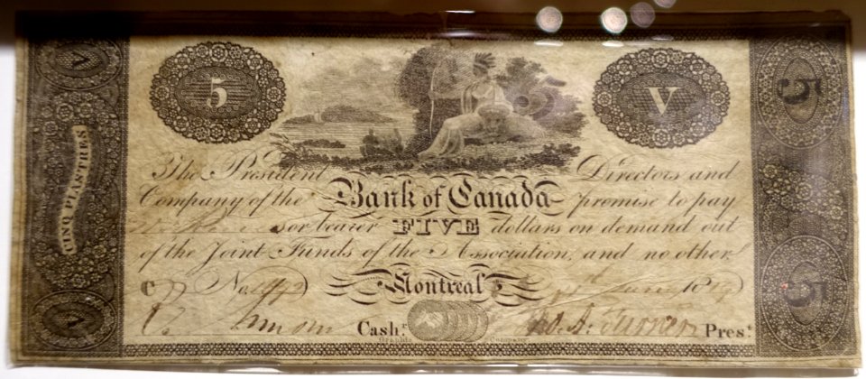 5 Dollars, Bank of Canada, 1819 - Bank of Montréal Museum - Bank of Montreal, Main Montreal Branch - 119, rue Saint-Jacques, Montreal, Quebec, Canada - DSC08413 photo
