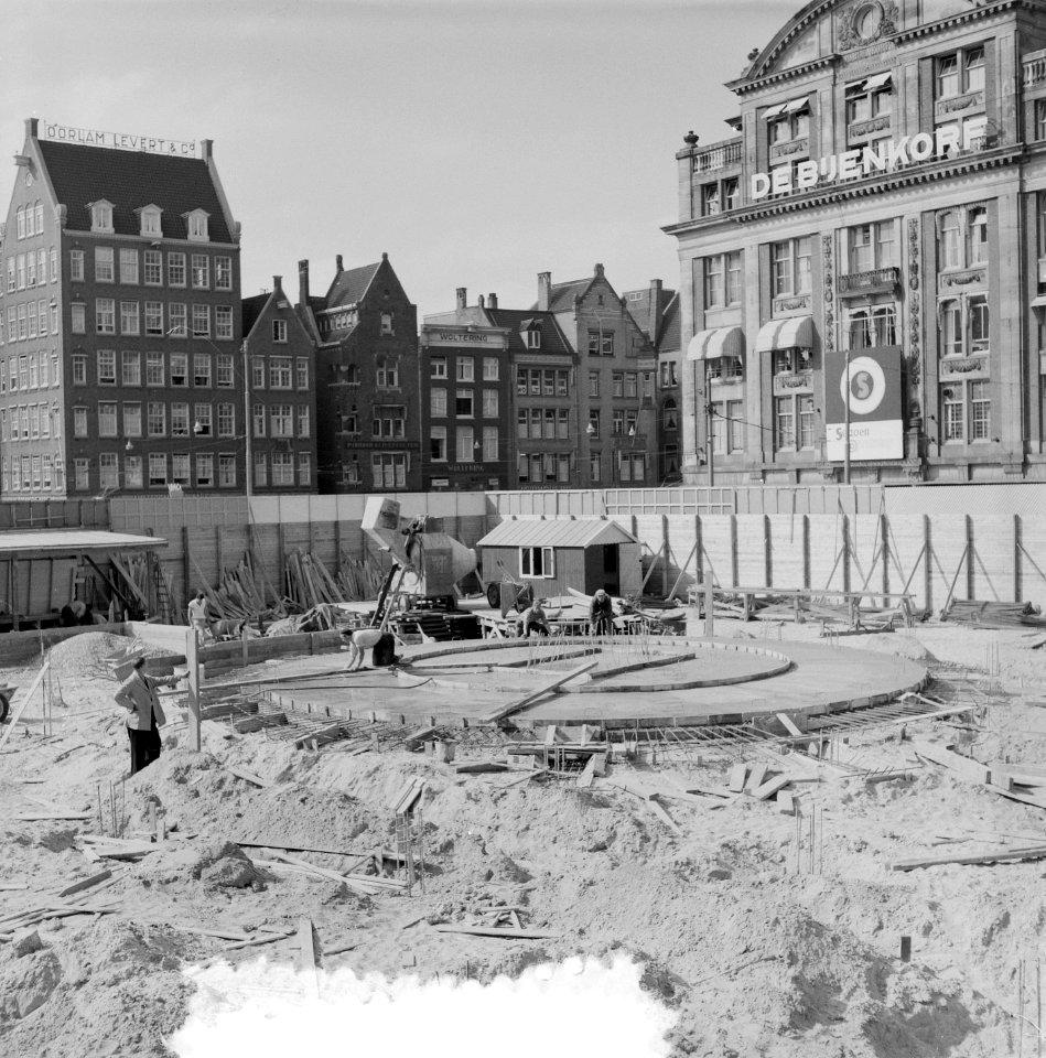 Aanbouw fundering gedenknaald Dam, Bestanddeelnr 907-2426