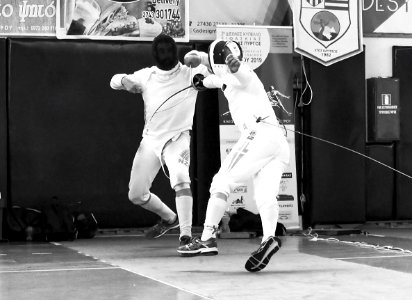 2nd Leonidas Pirgos Fencing Tournament. Flèche by Vasilios Papadopoulos, 1st parry by Matthew Baker