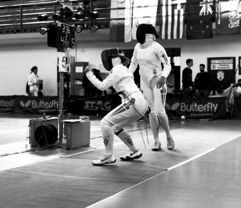 2nd Leonidas Pirgos Fencing Tournament. The joy of the fencer Pari Filippousi after scoring a touch