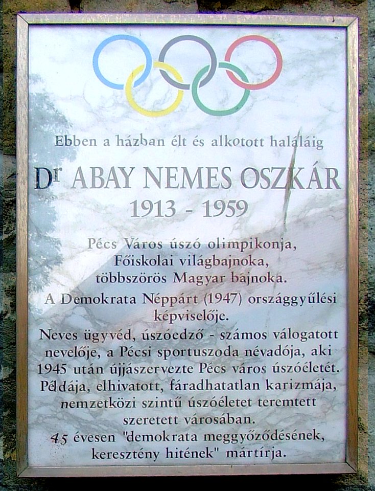 Abay Nemes Oszkár lakóház Pécs tábla
