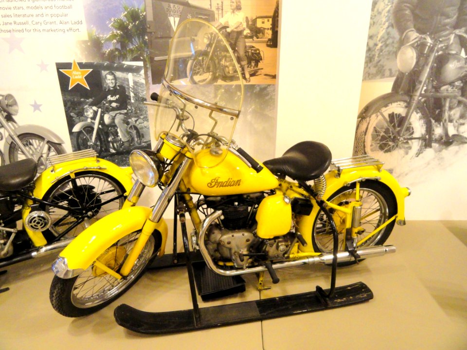 1949 Indian Scout with snow ski package - Lyman & Merrie Wood Museum of Springfield History - DSC04167