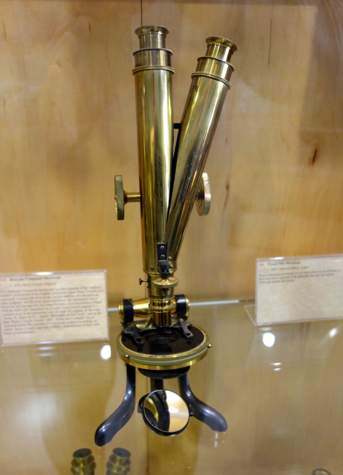 1870 circa, binocular compound microscope, Henry Crouch, England - Golub Collection of Antique Microscopes - DSC04870