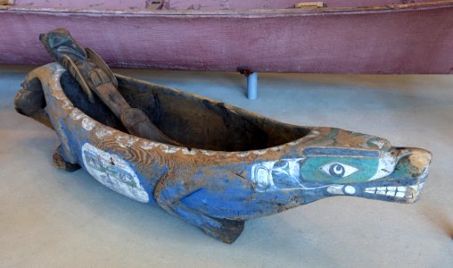 House dish in the form of a beaver, Kwakwaka'wakw, Smith Inlet, BC, c. 1872, red cedar, paint - Museum of Anthropology, University of British Columbia - DSC08758