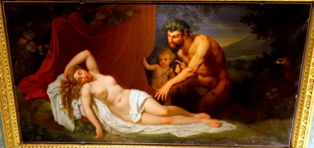 Jupiter as a satyr approaching the nymph Calliope, by Bénigne Gagneraux, 1787, ceiling of the Room of Venus (Room of Jupiter and Antiope) - Galleria Borghese - Rome, Italy - DSC04670