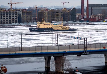 Icebreaker “Kapitan Zarubin” on The Malaya Neva River in Saint Petersburg