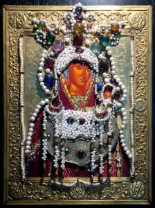Icon decorated with pearls and gemstones, Robert Wan Pearl Museum