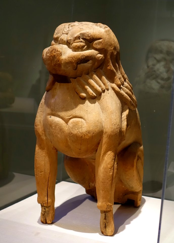 Guardian pair, 1 of 2, Komainu (Korean lion-dog), Japan, possibly Kyoto or Shiga prefecture, 100s-1100s AD, wood - Portland Art Museum - Portland, Oregon - DSC08493