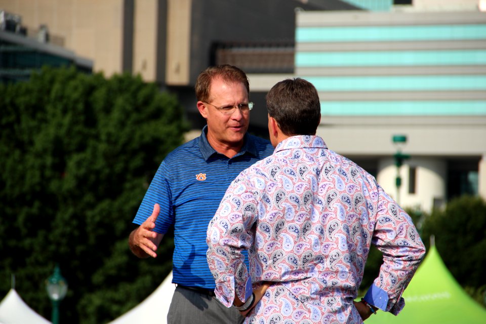 Gus Malzahn talking to Gene Chizik - 2018 SEC Summerfest