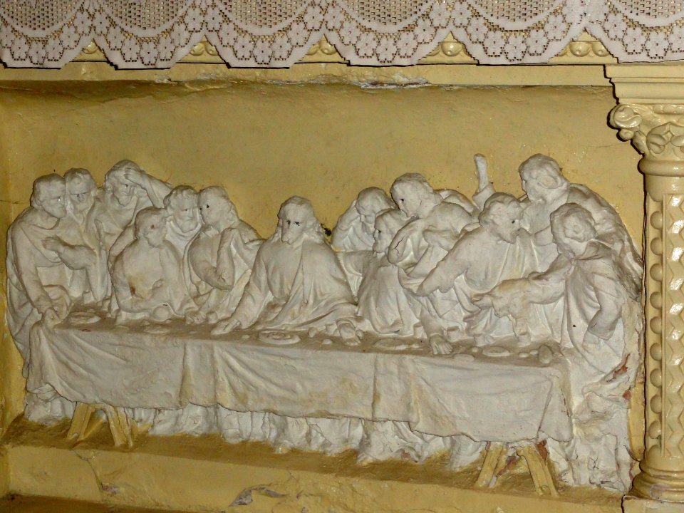 Ganzeville (Seine-Mar.) église, la cène, bas-relief de dessous d'autel
