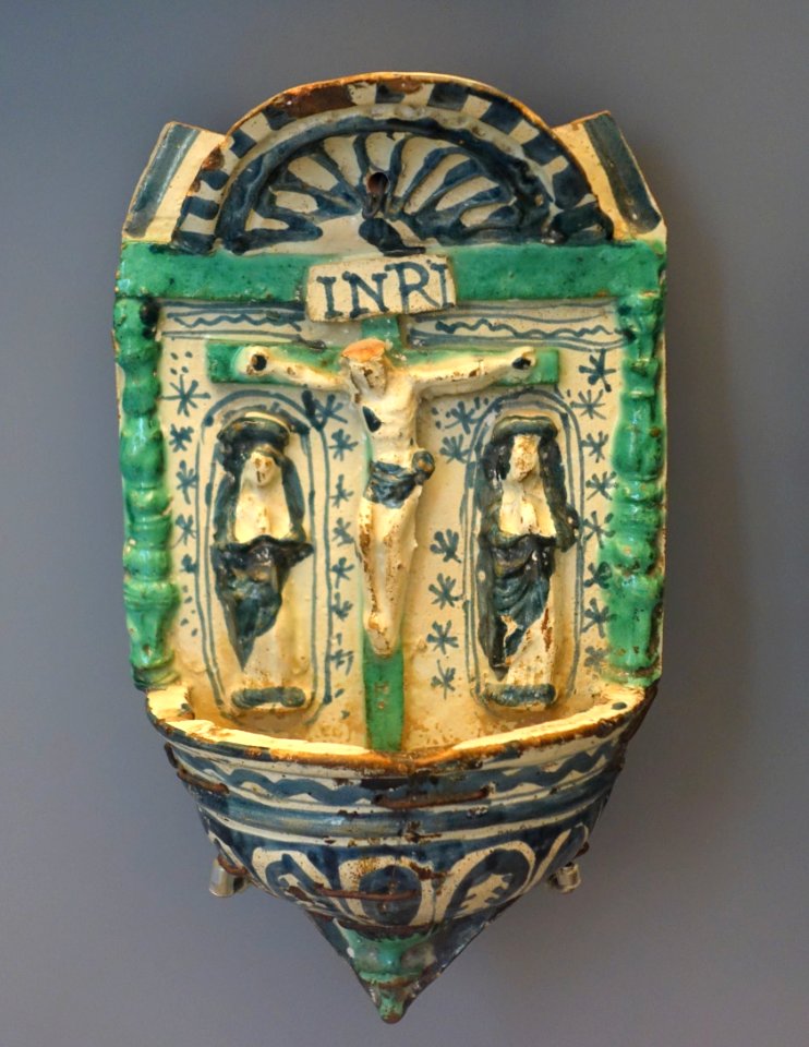 Holy water stoup with crucifixion, Teruel, Spain, 18th century AD, ceramic - Museo Nacional de Artes Decorativas - Madrid, Spain - DSC08227