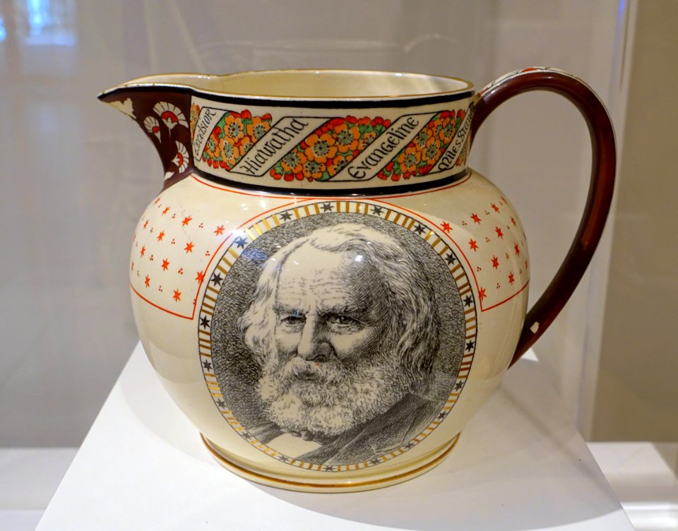Henry Wadsworth Longfellow pitcher, Josiah Wedgwood and Sons, Etruria, Staffordshire, England, 1880, glazed earthenware - Peabody Essex Museum - DSC07063
