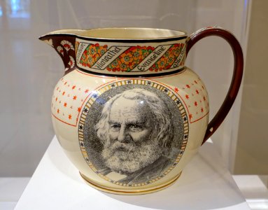 Henry Wadsworth Longfellow pitcher, Josiah Wedgwood and Sons, Etruria, Staffordshire, England, 1880, glazed earthenware - Peabody Essex Museum - DSC07063