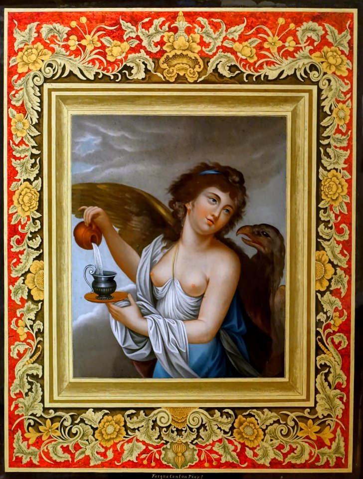 Hebe Serving Wine, by Fatqua, Guangzhou, China, 1810-1815, reverse painting on glass after a European engraving - Peabody Essex Museum - DSC07318