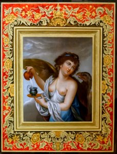 Hebe Serving Wine, by Fatqua, Guangzhou, China, 1810-1815, reverse painting on glass after a European engraving - Peabody Essex Museum - DSC07318