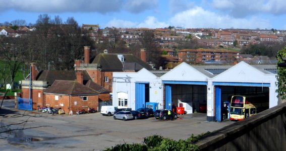 Lewes Road Bus Garage seen from Bear Road, Brighton (February 2014) (1)
