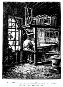 Le Lyon de nos pères, Vingtrinier et Drevet, 1901, page 074, Rougeron-Vignerot-Demoulin et Joannès Drevet, un atelier de canut, rue Saint-Georges, au XIXe siècle