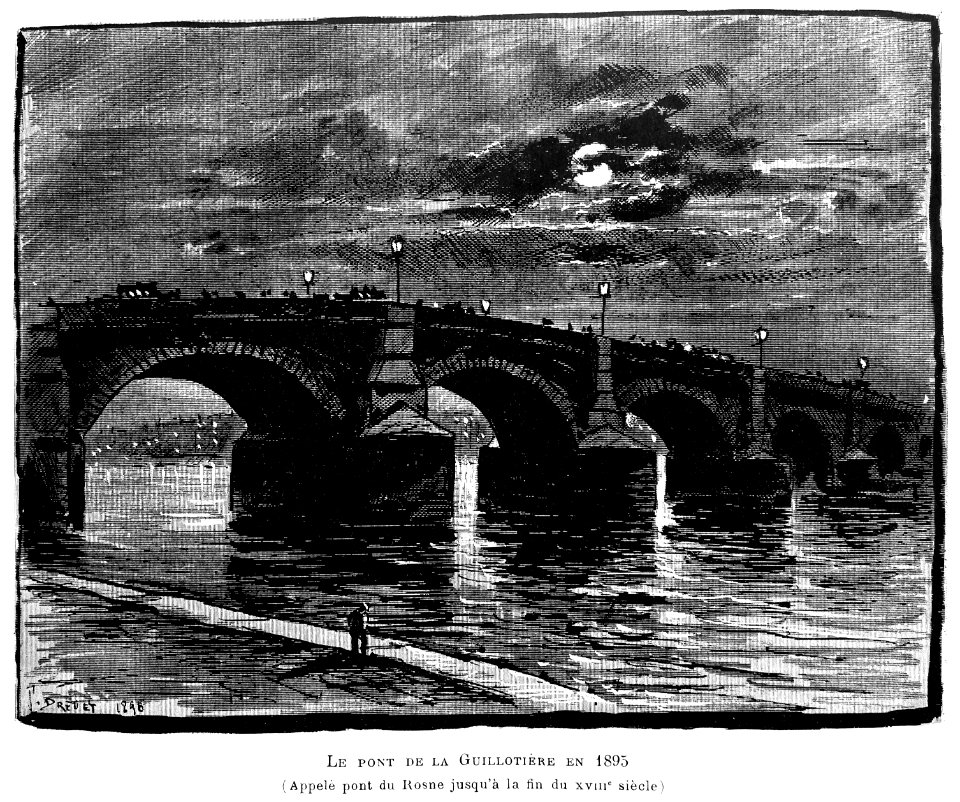 Le Lyon de nos pères, Vingtrinier et Drevet, 1901, page 018, dessin de Joannès Drevet, le pont de la Guillotière en 1895