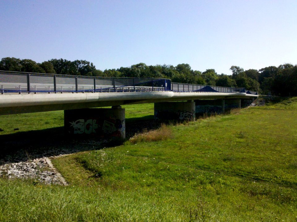 Lauersche Brücke bzw. Bauwerk 8 die S 46 über das Elsterhochflutbett führend -Dreiviertelsicht- im August 2017b