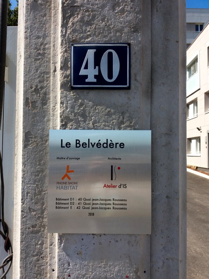 La Mulatière - Quai Jean-Jacques Rousseau - Numéro 40 - Plaque Le Belvédère