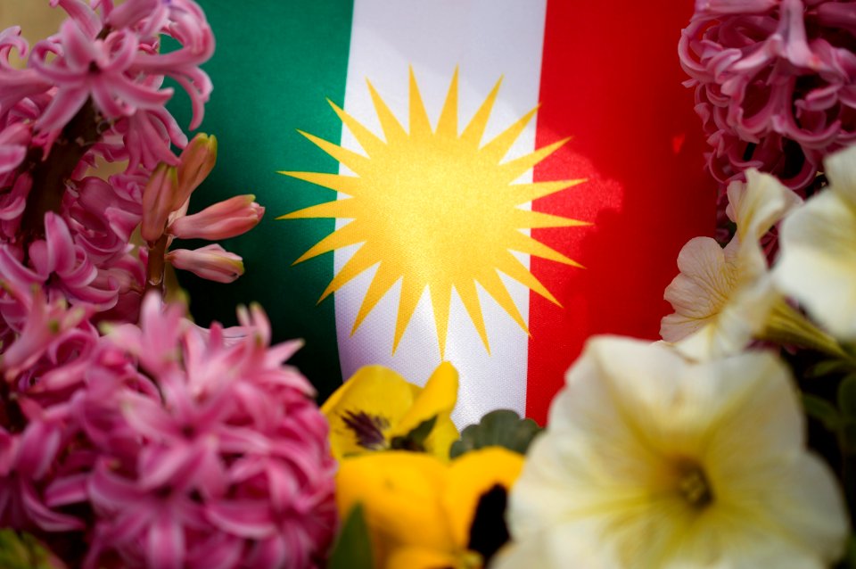 Kurdish flag with flowers 06
