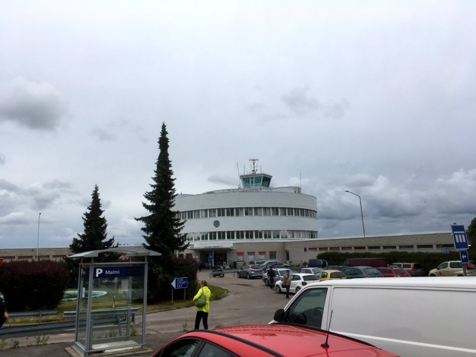 Malmi airport terminal from the parking in July 2019