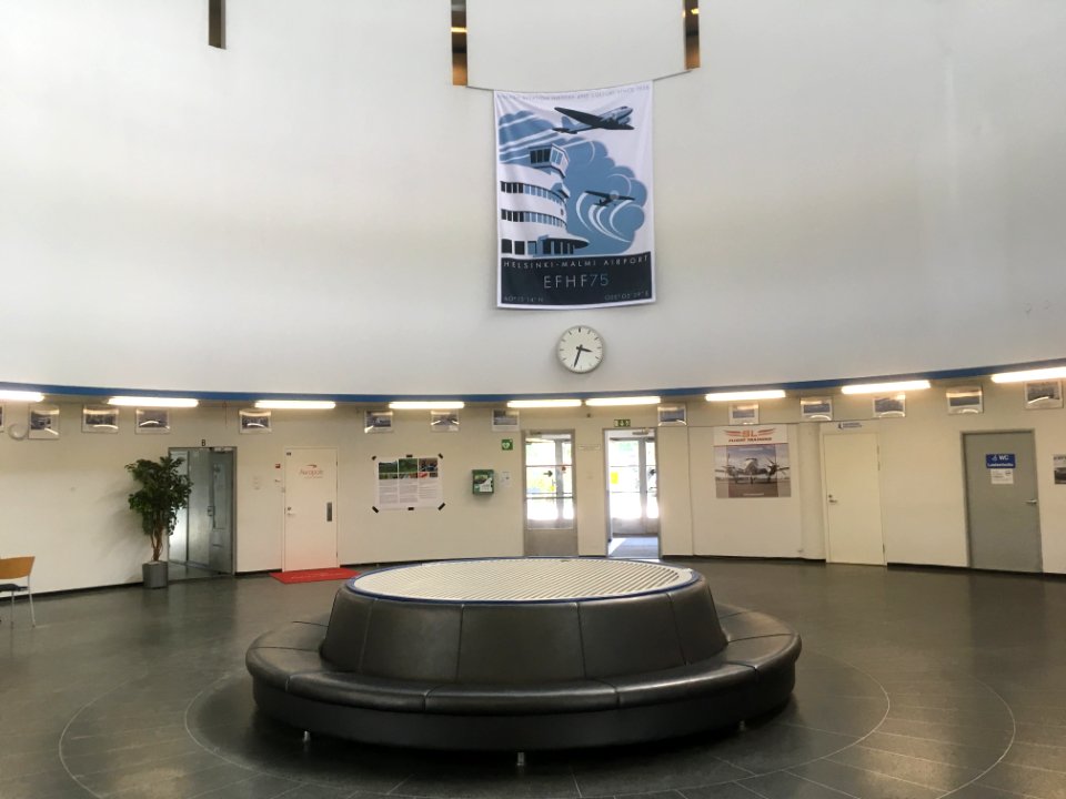 Malmi airport terminal interior view to the exit