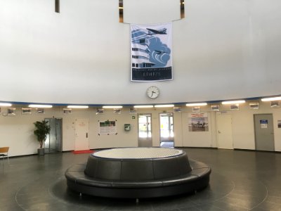 Malmi airport terminal interior view to the exit