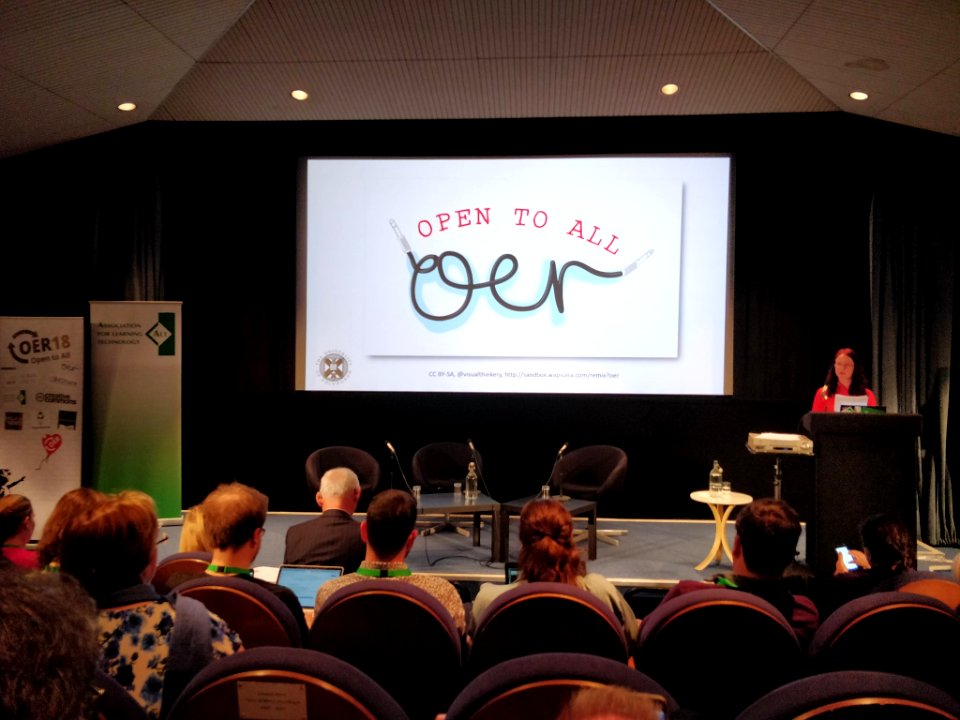 Lorna Campbell keynoting the OER18 Conference - Open to All