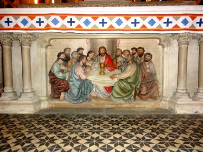Longeville-en-Barrois (Meuse) église, sculpture dessous d'autel, la Cène