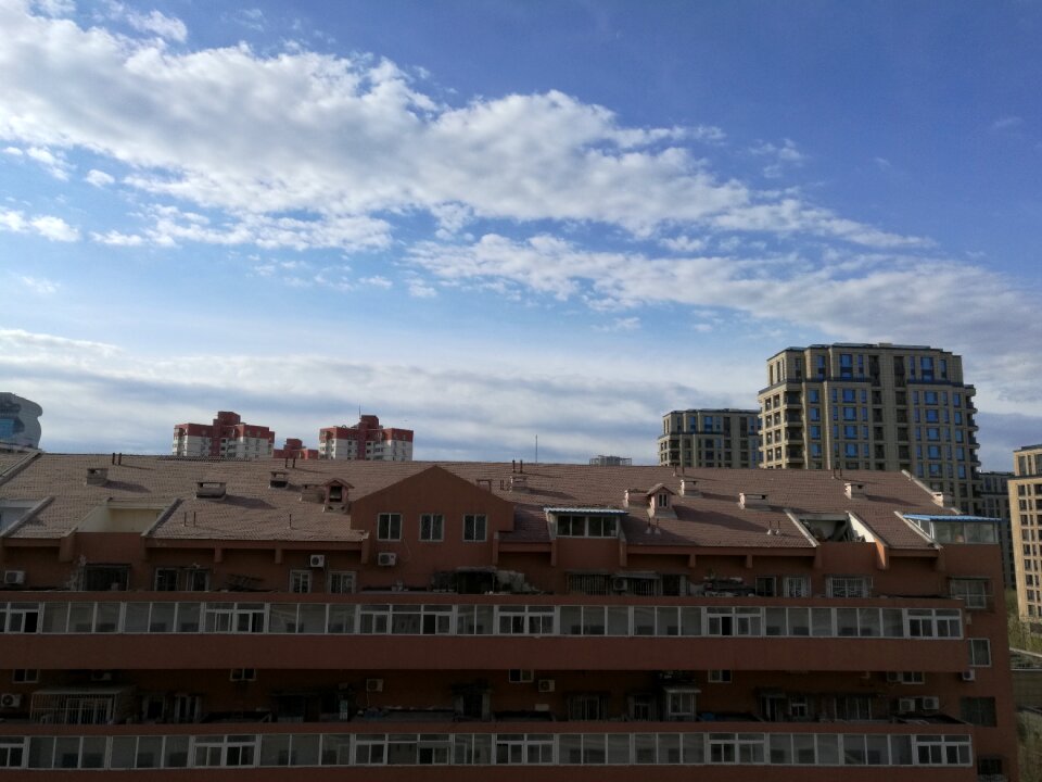 Blue sky white cloud roof