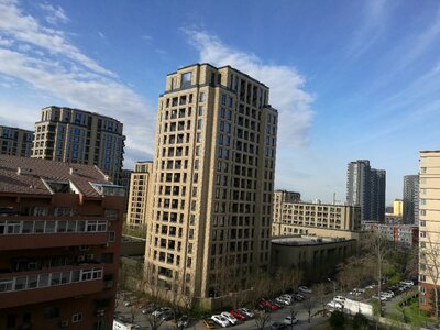 Blue sky white cloud roof photo