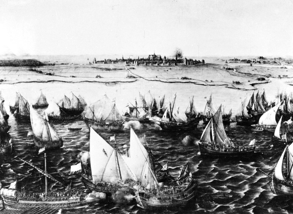 KLM 40 jaar op Schiphol, met reproduktie Zeeslag van 1573, Bestanddeelnr 911-1128