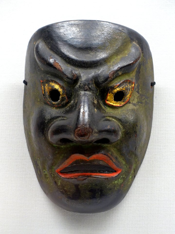 Kitoku bugaku mask, lent by Masumida Jinja, Aichi, Japan, Kamakura period, dated 1211 AD, wood with polychromy - Tokyo National Museum - Tokyo, Japan - DSC09022