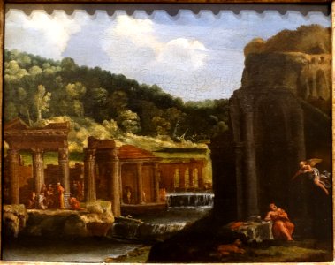 Landscape with Saint Jerome and Christ Baptizing Saints, by Pietro Paulo Bonzi, called Gobbo dei Carracci, 1620s, oil on canvas - Blanton Museum of Art - Austin, Texas - DSC07873