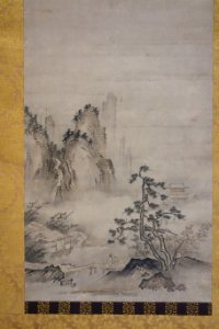 Landscape, inscription by Nanko Sogen (1387-1463), Muromachi period, 15th century, ink and light color on paper, view 2 - Tokyo National Museum - DSC05837
