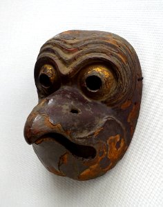 Korobase bugaku mask, lent by Masumida Jinja, Aichi, Japan, Kamakura period, dated 1211 AD, wood with polychromy - Tokyo National Museum - Tokyo, Japan - DSC09026