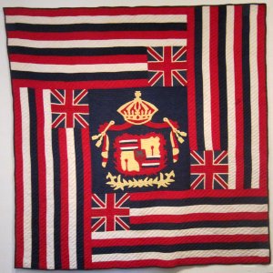 Ku'u Hae Aloha (My Beloved Flag), Hawaiian cotton quilt from Waimea, before 1918, Honolulu Academy of Arts