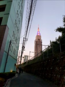Docomo tower seen from small street along Yamanote line