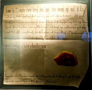 Document from Kaiser Heinrich III to nobleman Richolf, dated July 16, 1050, the first known reference to Nuremberg - Stadtmuseum Fembohaus - Nuremberg, Germany - DSC02082