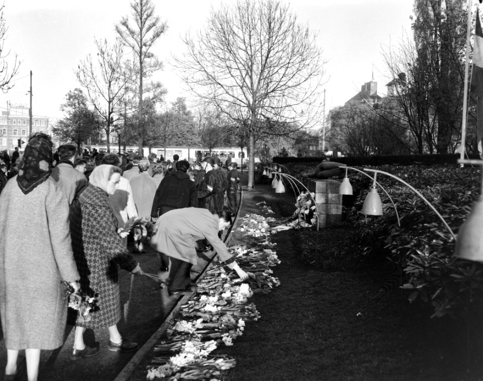 Dodenherdenking bloemlegging bij het oorlogsmonument voor gefusilleerde verzets, Bestanddeelnr 915-1322